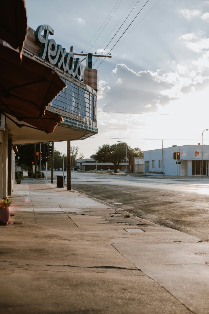 Front of the Texas theater, a San Angelo icon